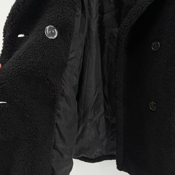 Kensie Womens Black Faux Fur Teddy Coat Double Breasted Pockets Warm Winter NEW - Picture 10 of 16